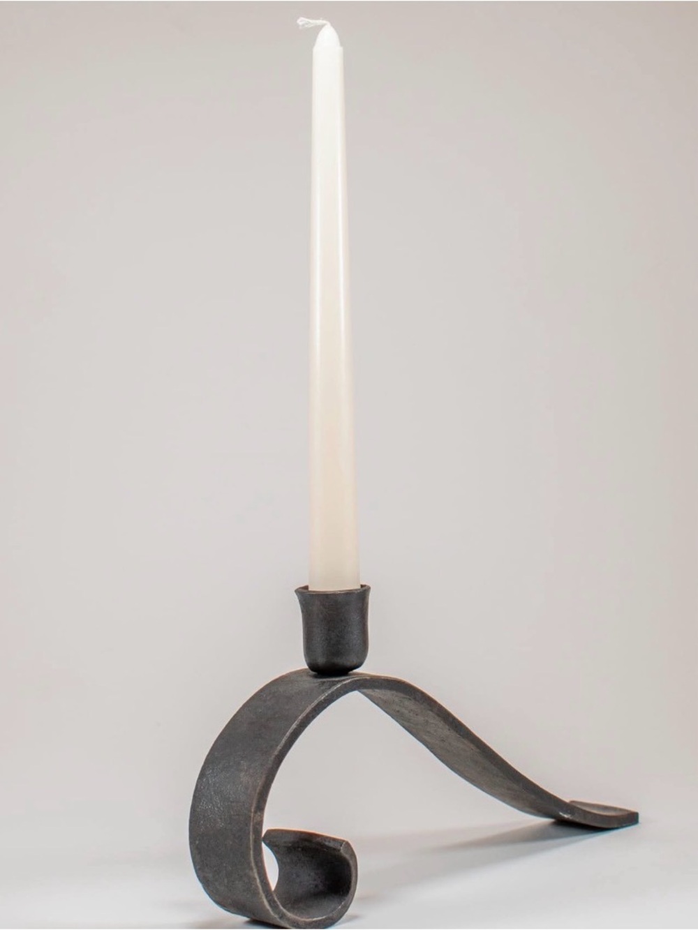 Artisan Curved Footed Wrought Iron Candle Stick Holder Handcrafted Hand Forged